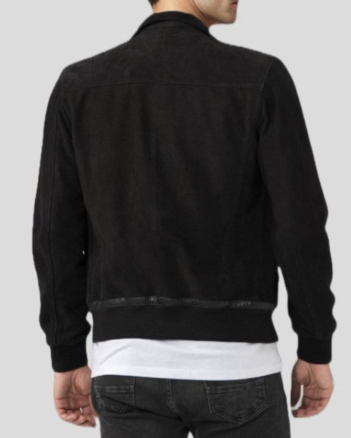 Luxe Noir Suede Bomber Jacket 1