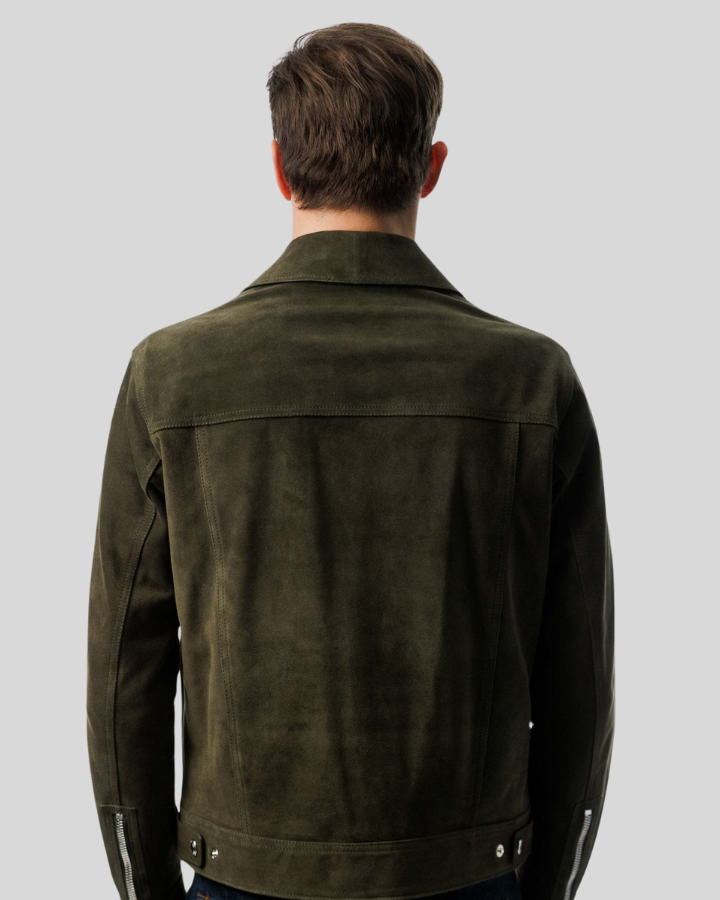 Atlas olive green leather jacket front view