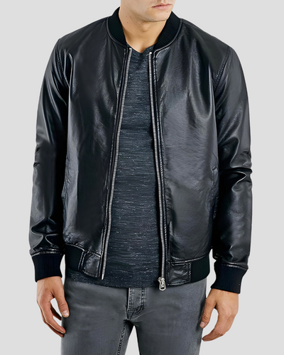Bailei Black Bomber Leather Jacket 1