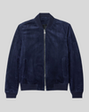 Baris dark blue suede bomber jacket front view