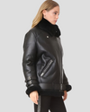 Catalina Black Biker Shearling Leather Jacket 3
