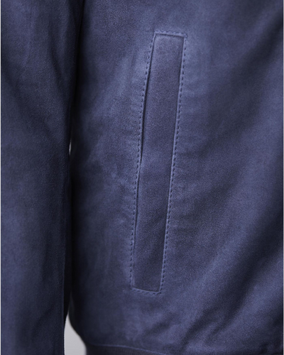 Demir Blue Suede Bomber Jacket pocket detail