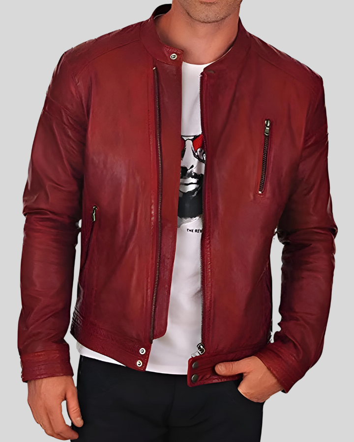 Men Fashion shops Lambskin Handmade Red Leather Bomber Jacket Available In All Size