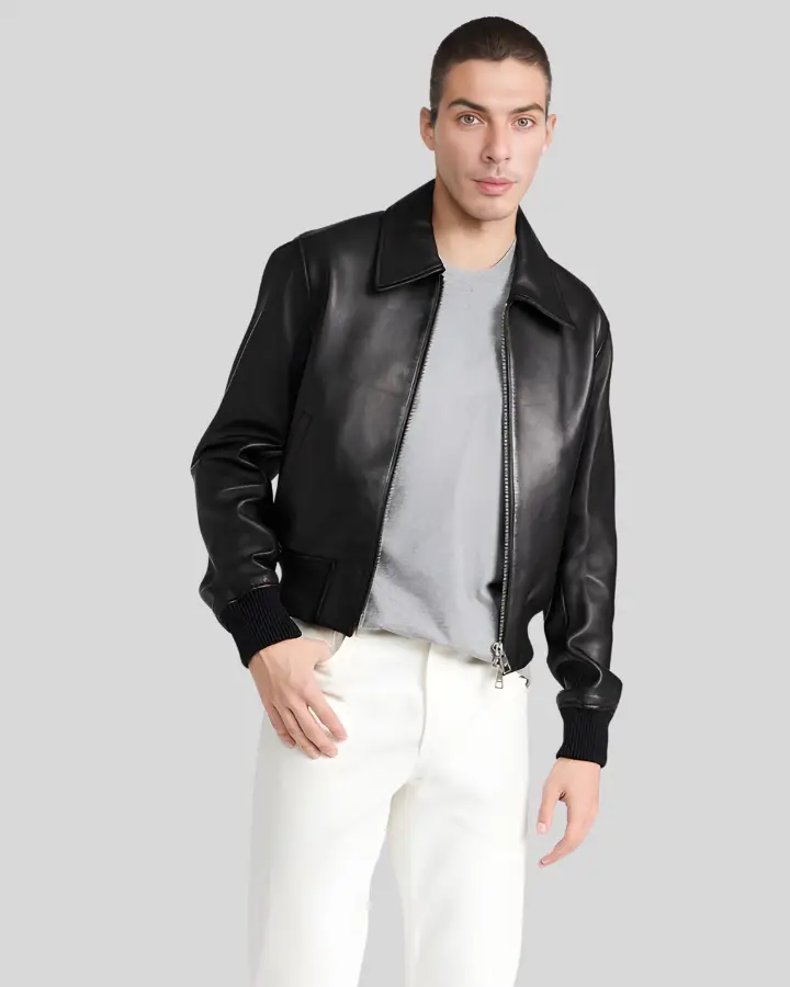 Ethan Classic Leather Bomber Jacket 1