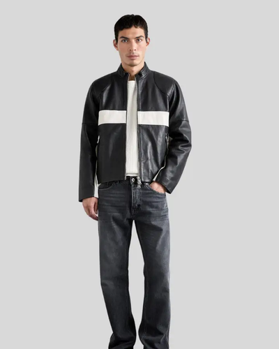 Luca Black & White Contrast Leather Racer Jacket