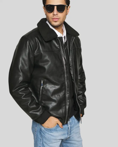 Jett Black Bomber Leather Jacket front view