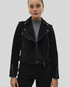 Juniper Black Suede Biker Leather Racer Jacket front view