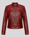 Hazal Red Racer Leather Jacket close-up