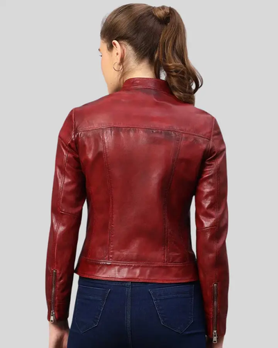 Hazal Red Racer Leather Jacket back view