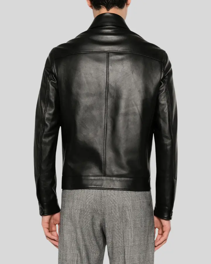 Jackson Black Slim Fit Leather Racer Jacket side view