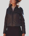 Front view of sleek Natalia Black Racer Leather Jacket