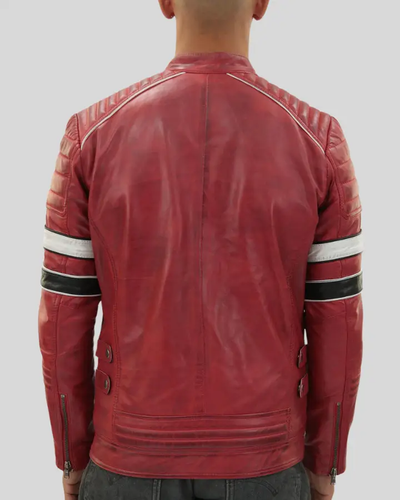 Wyatt Red Quilted Leather Racer Jacket back view