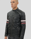 Side view of Wyatt Black Quilted Leather Racer Jacket