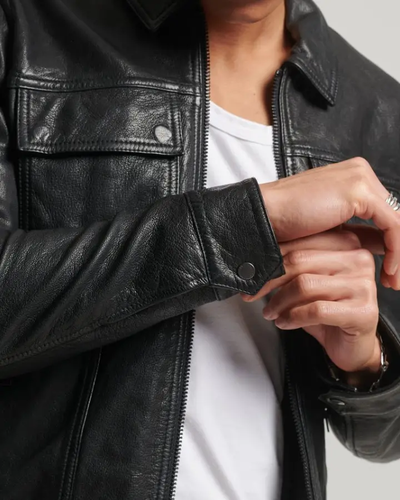 Detail of cuff on Landon Black Racer Leather Jacket