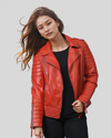 Aurora Red Biker Leather Jacket, front view