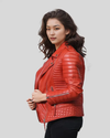 Aurora Red Biker Leather Jacket, side view