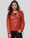 Aurora Red Biker Leather Jacket, front view