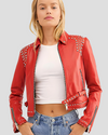 Fiadh Red Studded Leather Jacket 1