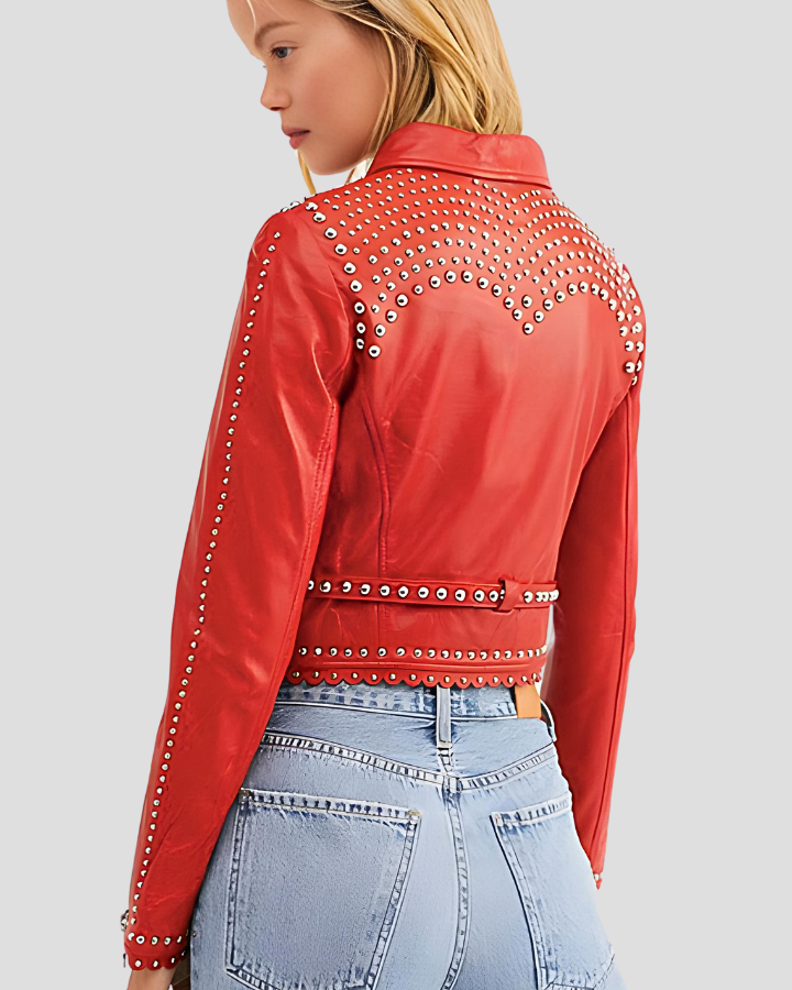 Fiadh Red Studded Leather Jacket 1