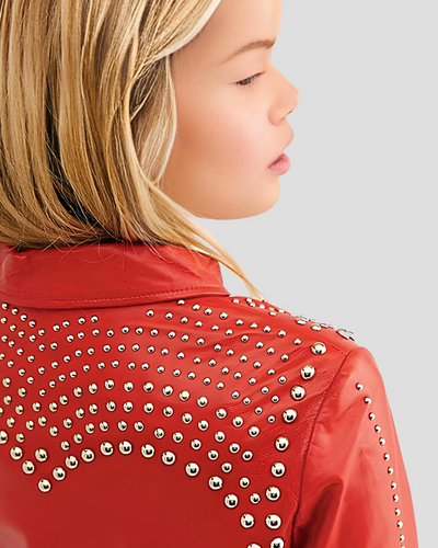 Fiadh Red Studded Leather Jacket 4