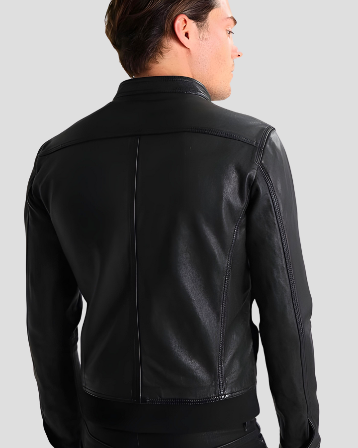 Juan Black Leather Racer Jacket