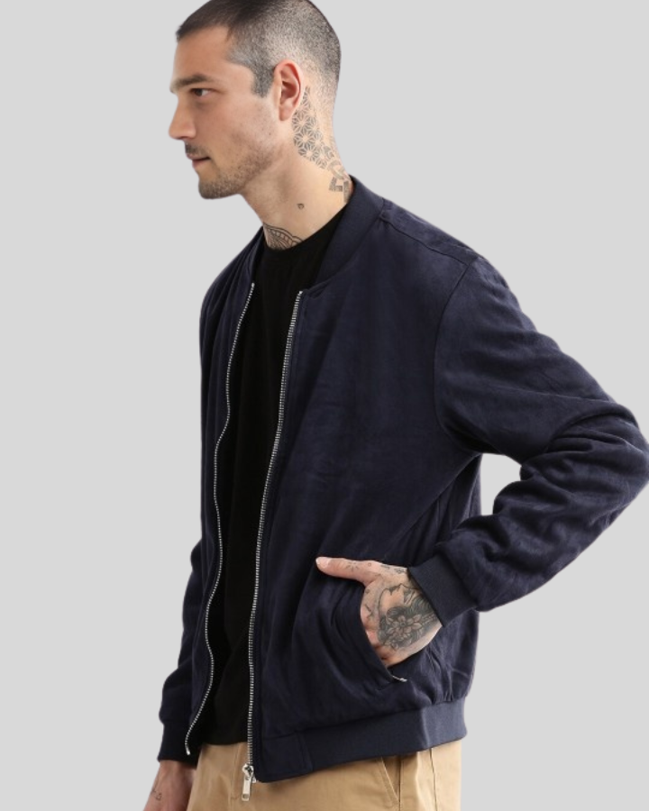 Navy blue suede biker jacket best sale