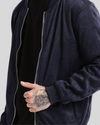 Kenan Dark Blue Suede Bomber Leather Jacket 2