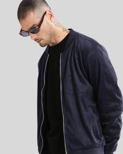 Kenan Dark Blue Suede Bomber Leather Jacket 4