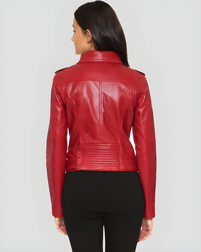 Mavis Red Biker Leather Jacket 2