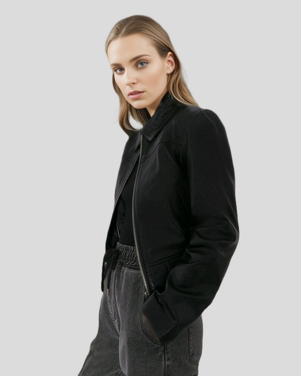 Elegant Noir Black Leather Bomber Jacket