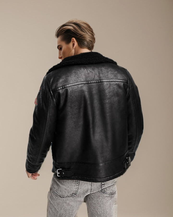 Men's Zayn Sherling Biker Leather Jacket front view