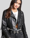 Rebel Fringe Black Leather Moto Leather Jacket 1