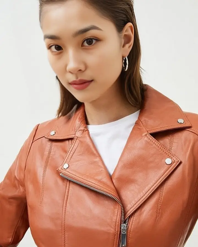 Autumn Blaze Biker Tan Leather Jacket