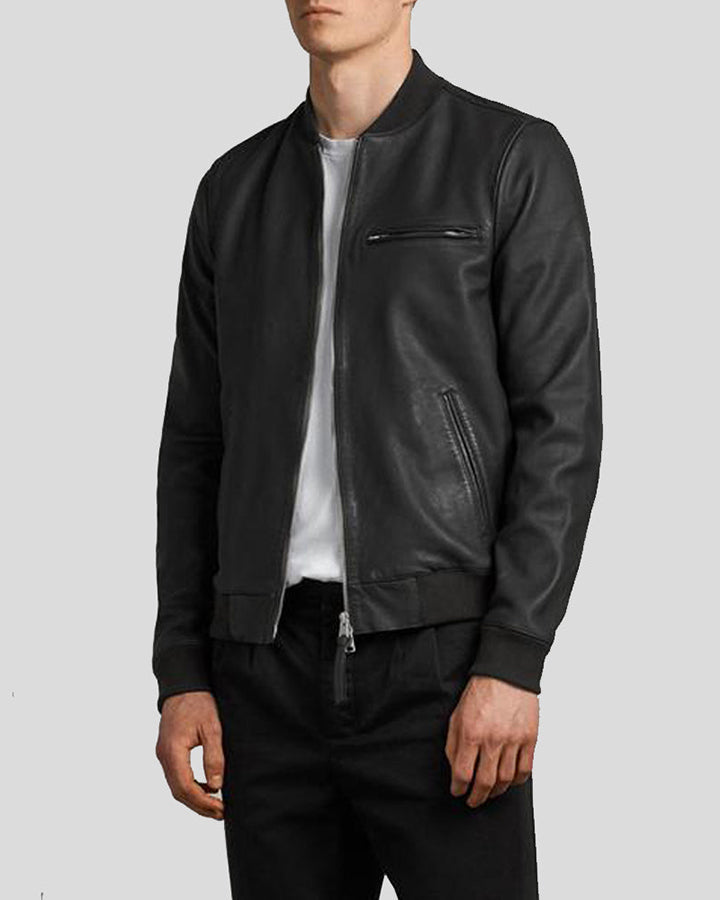 Denzel Black Bomber Leather Jacket