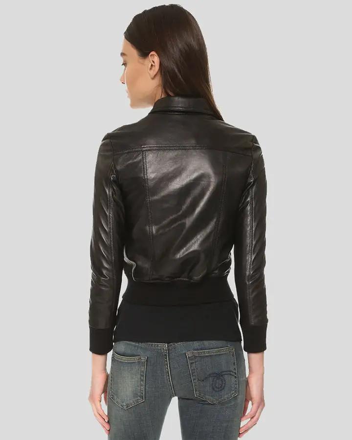 Halle Black Bomber Leather Jacket