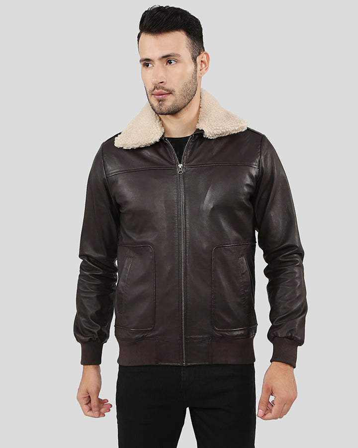 Green Bomber Men's Studded Leather Jacket - Mready