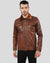 Mens Peyton Brown Racer Leather Jacket front view