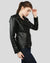 Larisa black biker leather jacket side view