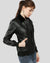 Gemma black bomber leather jacket with fur, side view