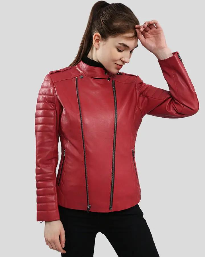 Newyorkleathercompany Women's Red Leather Bomber Jacket - 5XL - Red
