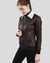 Thalia brown bomber leather jacket with fur collar