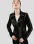 Front view of Danica Black Suede Studded Leather Jacket