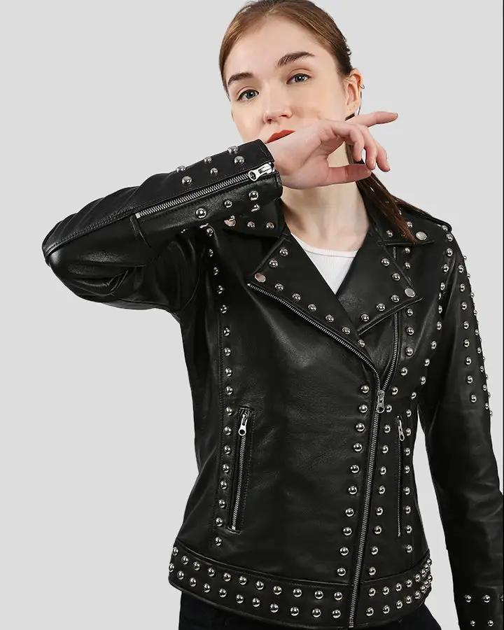 Celebrity SELENA GOMEZ Black Biker Jacket For Womens 100% Lambskin