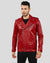 Front view of Merrick Red Biker Leather Jacket