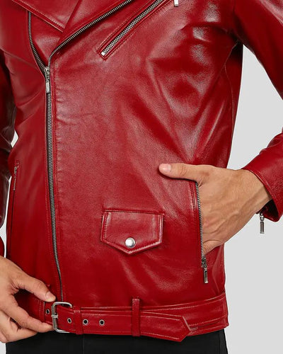 Mens Merrick Biker Leather Jackets Red - Jacket NYC Leather