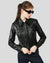 Lorelei black leather jacket with stylish collar