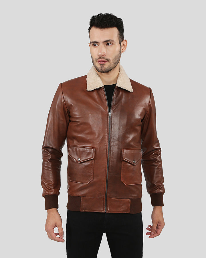 Mens Marcel Brown Bomber Leather Jacket - NYC Leather Jackets