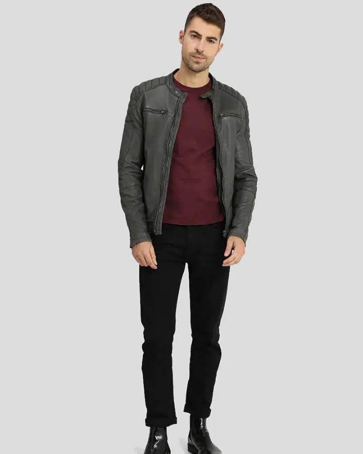 Buck Grey Biker Genuine Leather Jacket