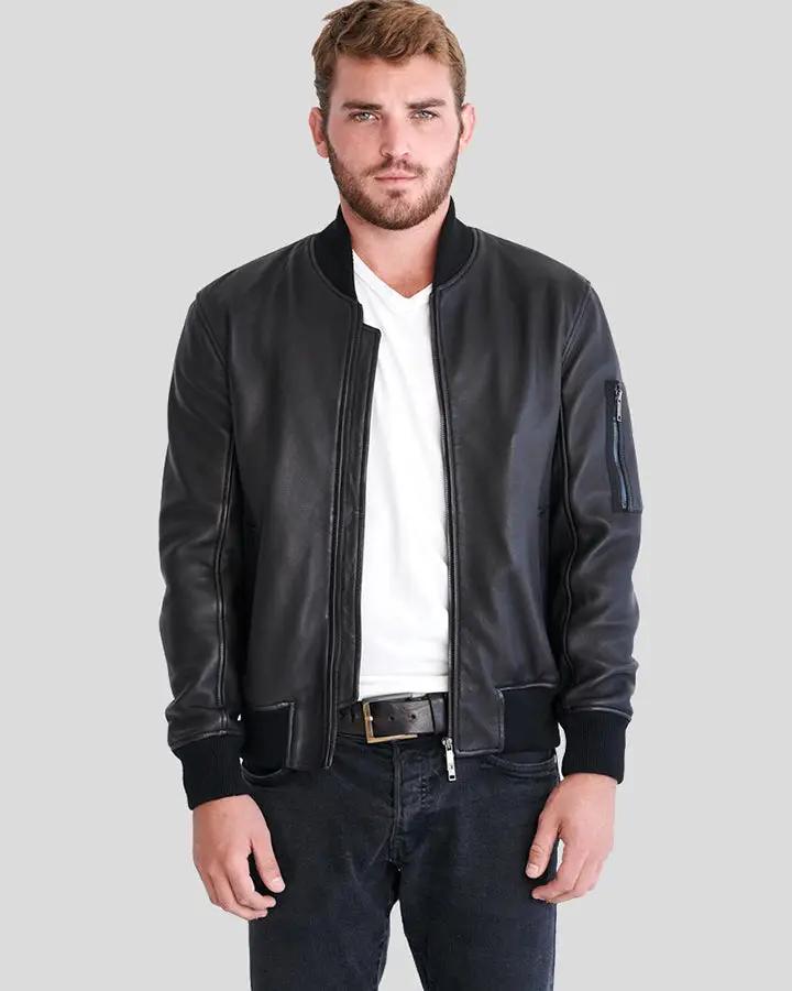 Men Bruce Brown Bomber Leather Jacket - Brown Leather Jackets - 100% Real Lambskin - NYCLeatherJackets