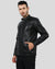 Fletcher black leather racer jacket front view